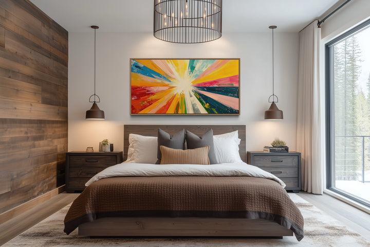 Boho Sun Rays Wall Art - Multicolored Framed Canvas Print for Living Room Decor