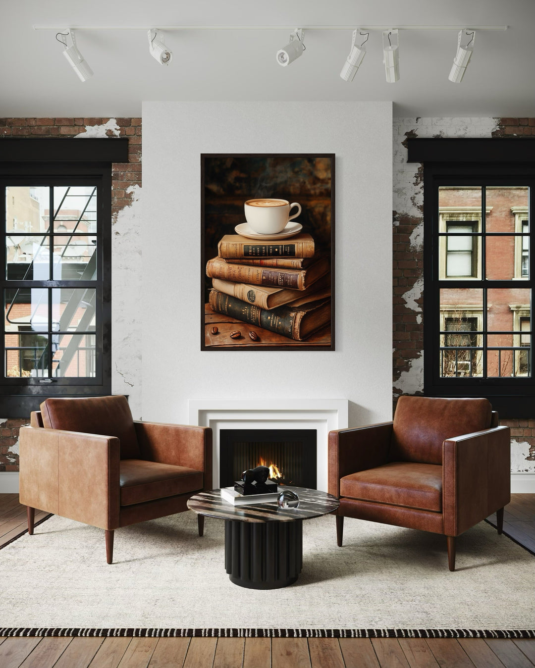 Books And Coffee Framed Canvas Wall Art For Library Decor