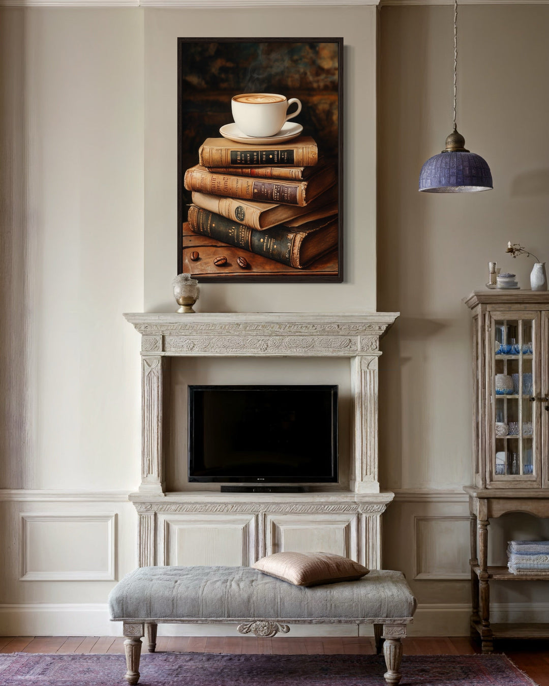 Books And Coffee Framed Canvas Wall Art For Library Decor