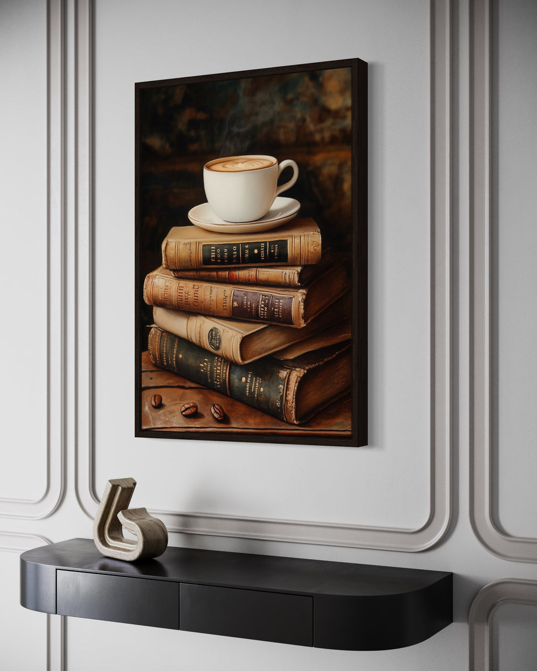 Books And Coffee Framed Canvas Wall Art For Library Decor