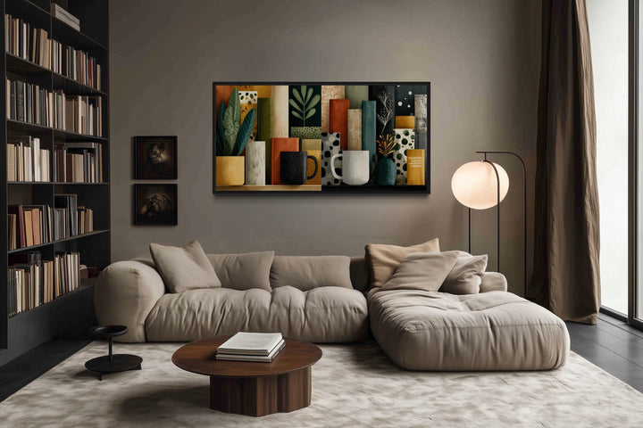 Books And Coffee Mugs Abstract Library Wall Decor