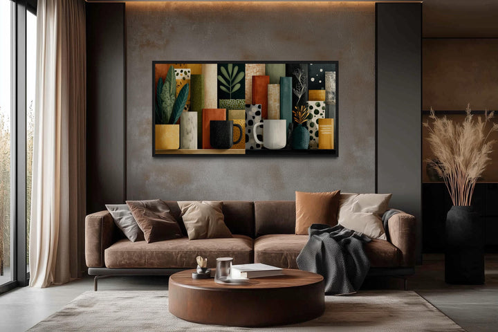 Books And Coffee Mugs Abstract Library Wall Decor