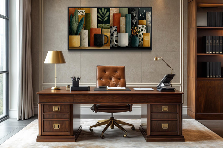 Books And Coffee Mugs Abstract Library Wall Decor