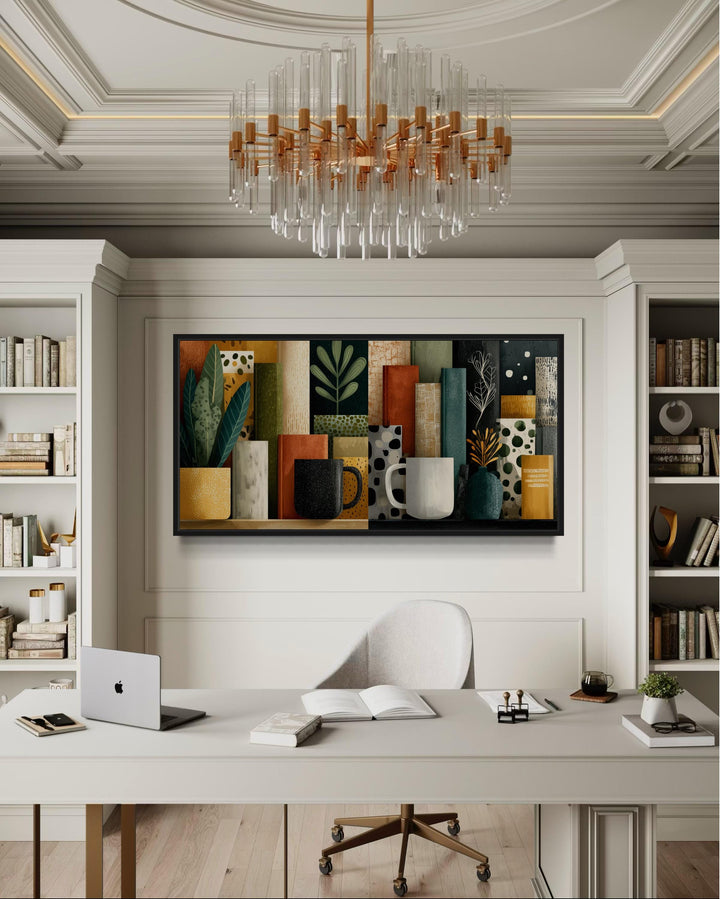 Books And Coffee Mugs Abstract Library Wall Decor