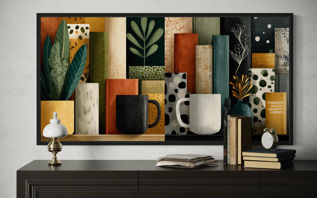 Books And Coffee Mugs Abstract Library Wall Decor