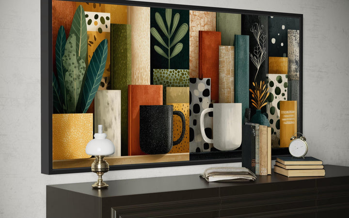 Books And Coffee Mugs Abstract Library Wall Decor