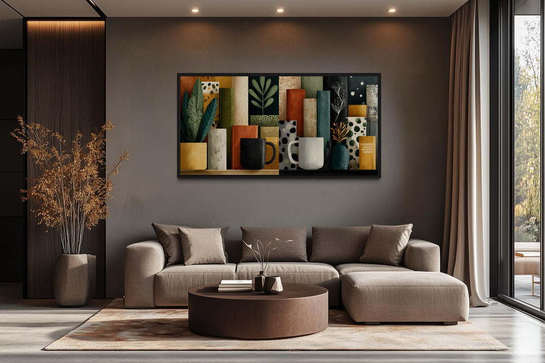 Books And Coffee Mugs Abstract Library Wall Decor
