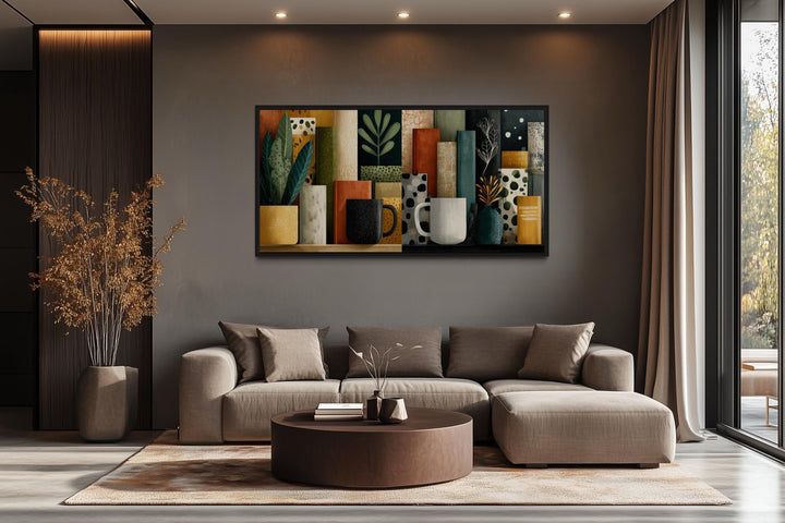 Books And Coffee Mugs Abstract Library Wall Decor