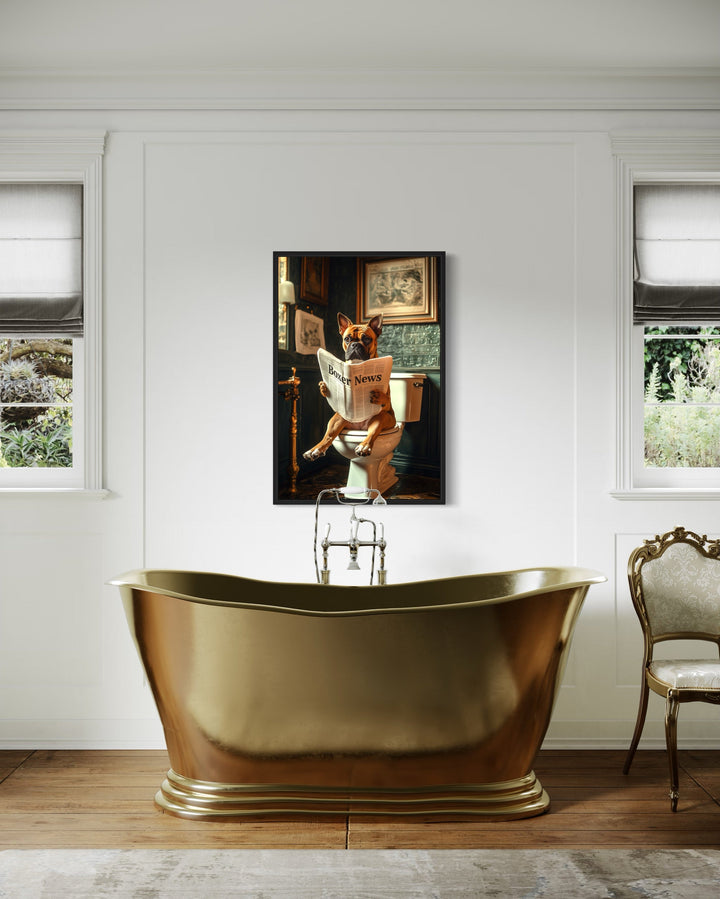 a bathroom with a gold bathtub and a chair