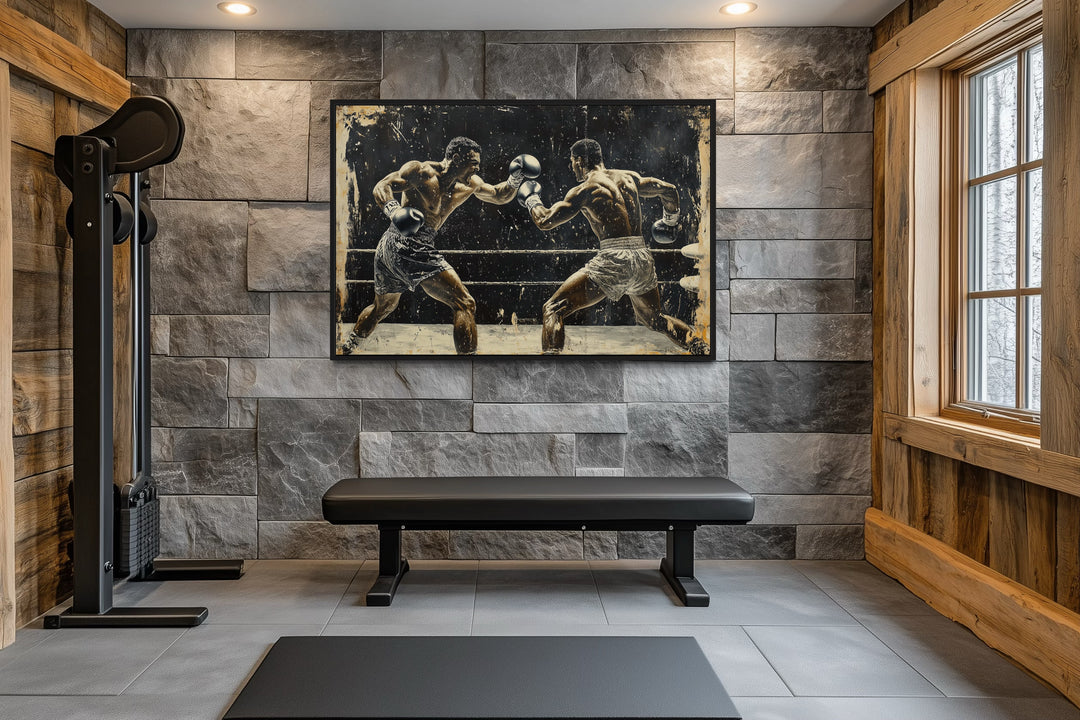 Boxing Match Graffiti Painting Of Two Boxers Framed Canvas Wall Art