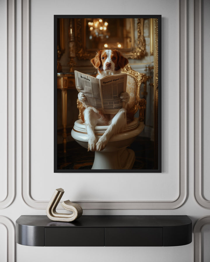 Brittany Spaniel On The Toilet Reading Newspaper Picture