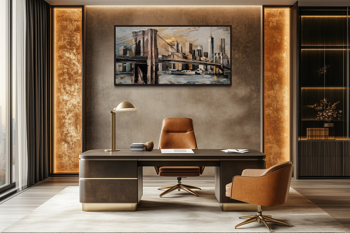 Brooklyn Bridge In New York City Abstract Framed Canvas Wall Art