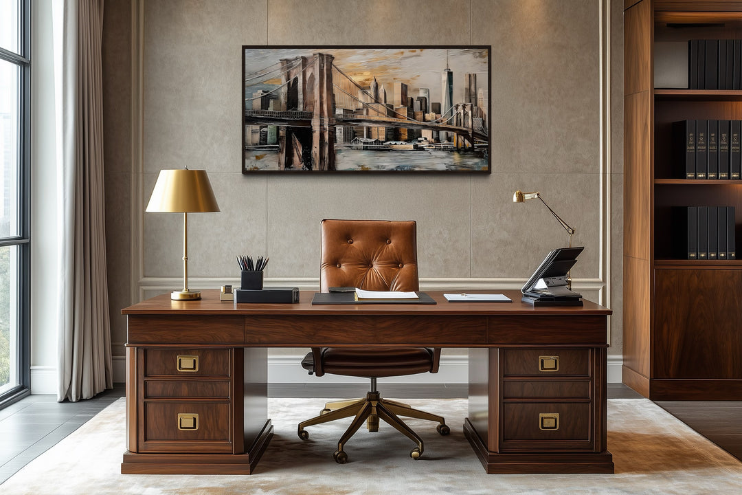 Brooklyn Bridge In New York City Abstract Framed Canvas Wall Art