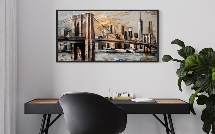 Brooklyn Bridge In New York City Abstract Framed Canvas Wall Art