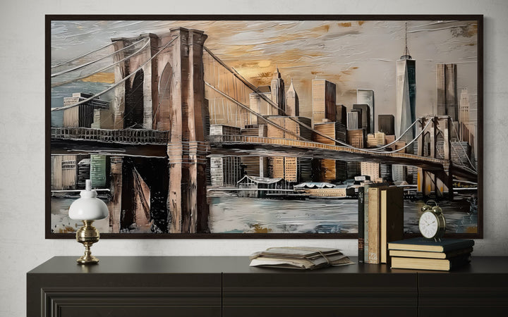 Brooklyn Bridge In New York City Abstract Framed Canvas Wall Art
