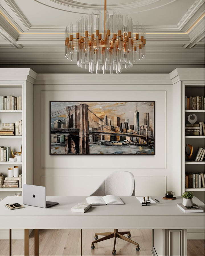 Brooklyn Bridge In New York City Abstract Framed Canvas Wall Art