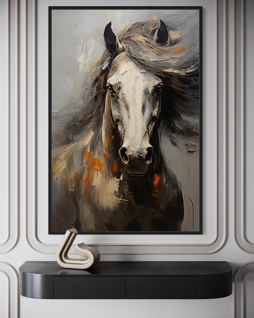 Brown Abstract Horse Framed Canvas Wall Art