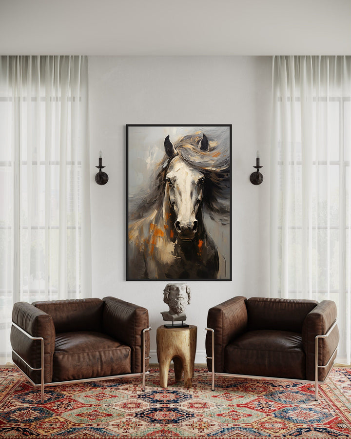 Brown Abstract Horse Framed Canvas Wall Art