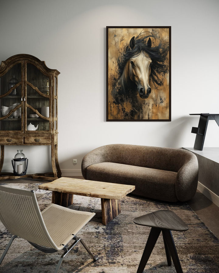 Brown Abstract Horse Framed Canvas Wall Art