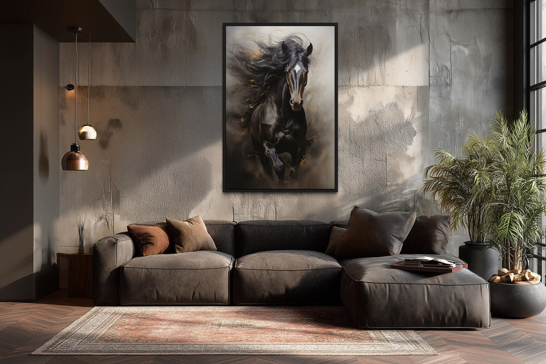 Brown Abstract Horse Framed Canvas Wall Art