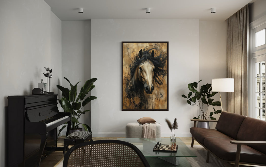 Brown Abstract Horse Framed Canvas Wall Art