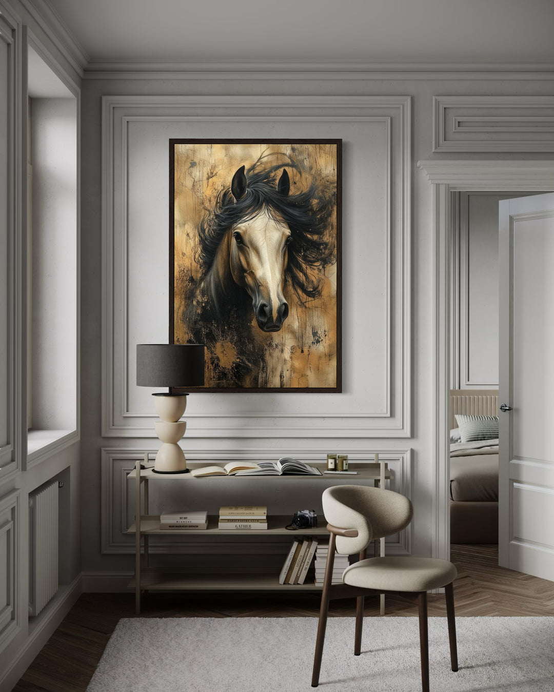 Brown Abstract Horse Framed Canvas Wall Art