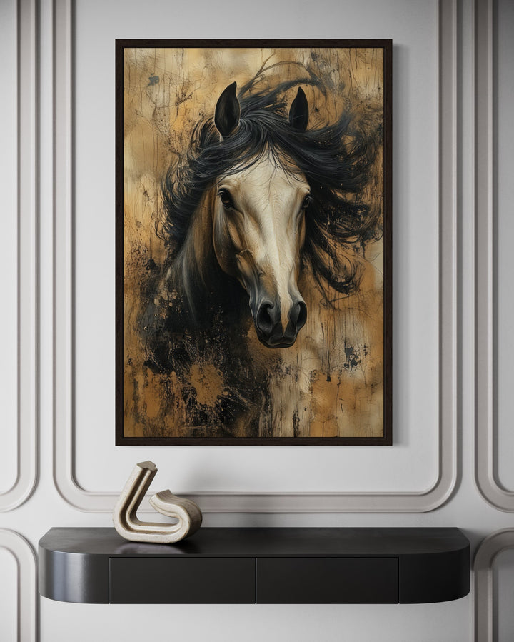 Brown Abstract Horse Framed Canvas Wall Art