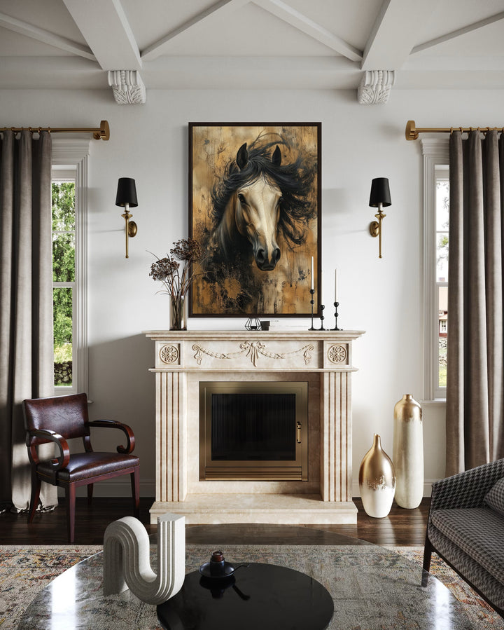 Brown Abstract Horse Framed Canvas Wall Art