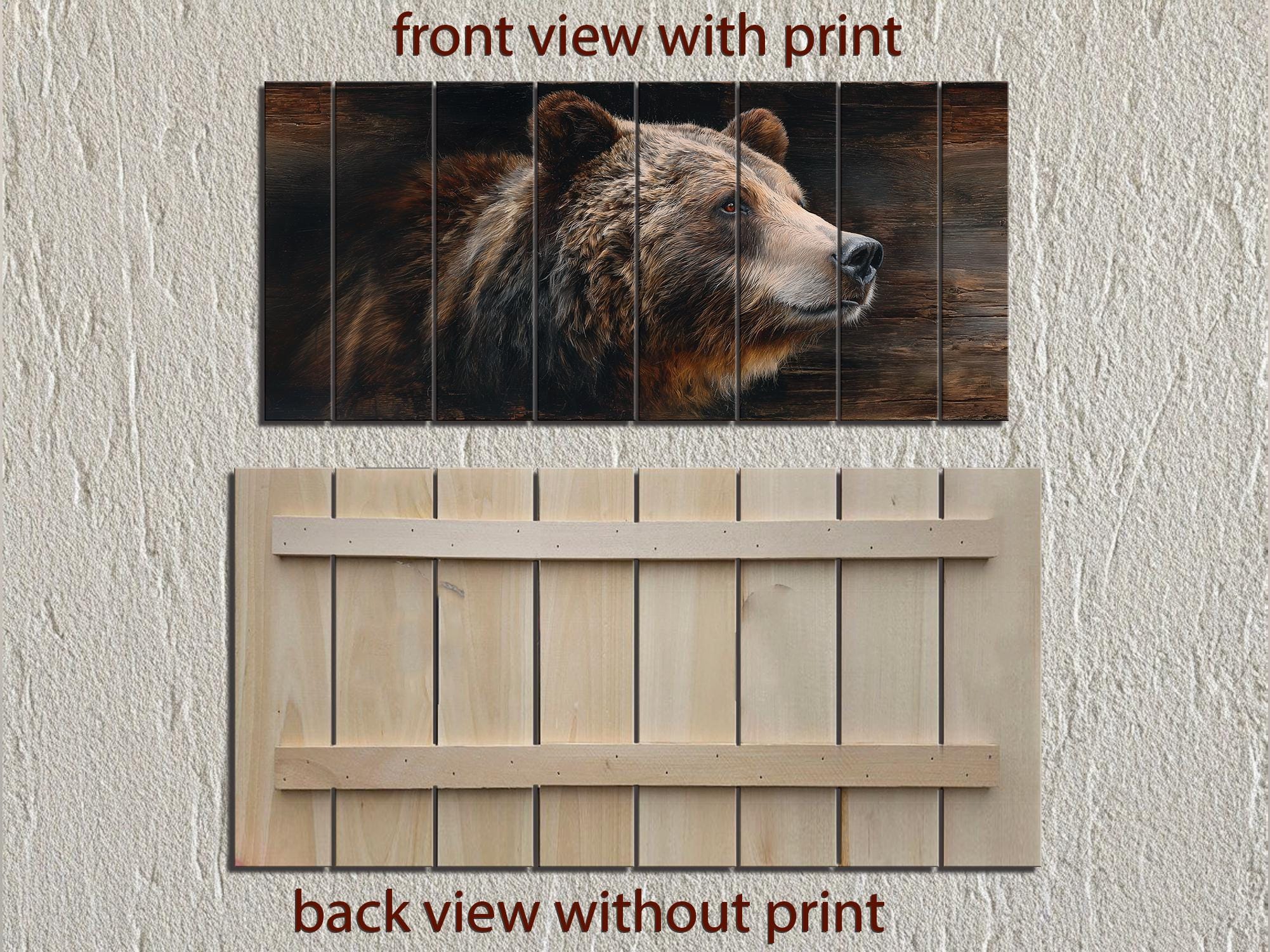 Brown Bear Portrait Large Horizontal Wood Wall Art For Cabin Decor