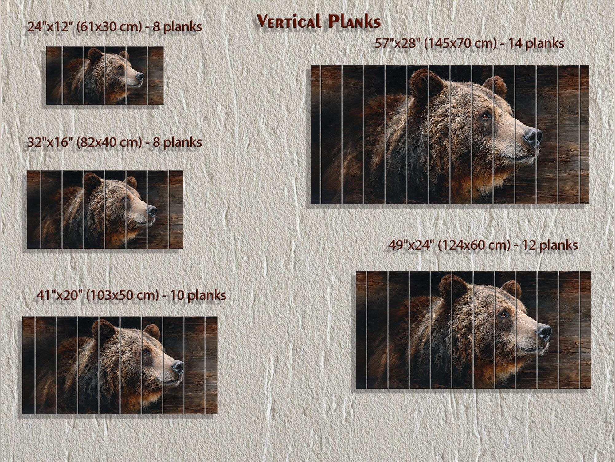 Brown Bear Portrait Large Horizontal Wood Wall Art For Cabin Decor