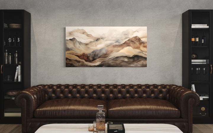 Brown Beige Abstract Marble Mountain Framed Canvas Wall Art