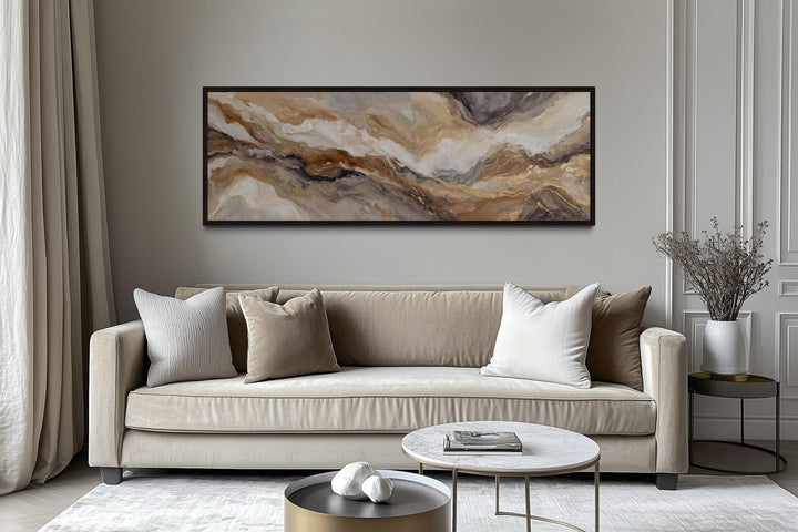 Brown Beige And Gold Long Horizontal Marble-Inspired Abstract Wall Art