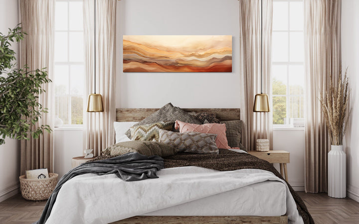 Brown Beige Gold Mountains Abstract Horizontal Framed Canvas Wall Art