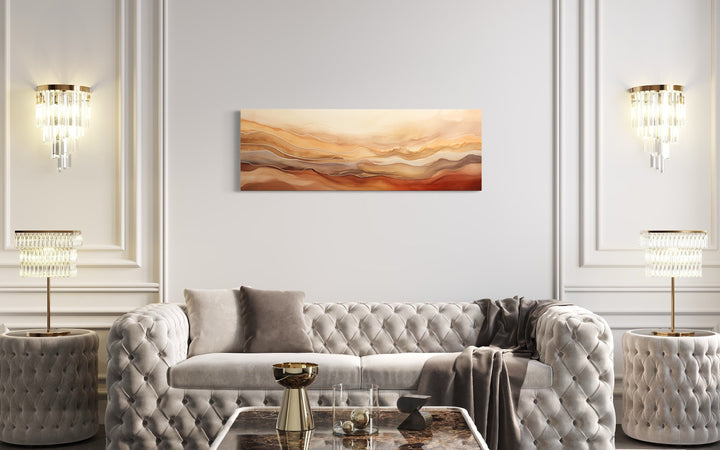 Brown Beige Gold Mountains Abstract Horizontal Framed Canvas Wall Art