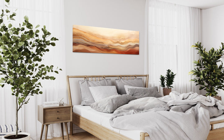 Brown Beige Gold Mountains Abstract Horizontal Framed Canvas Wall Art