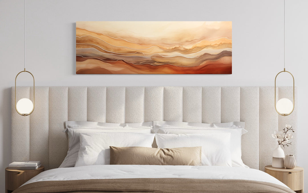 Brown Beige Gold Mountains Abstract Horizontal Framed Canvas Wall Art