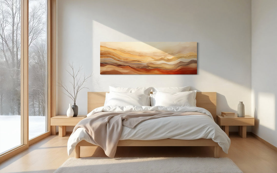 Brown Beige Gold Mountains Abstract Horizontal Framed Canvas Wall Art