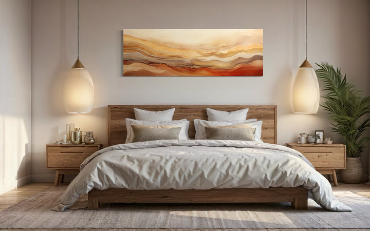 Brown Beige Gold Mountains Abstract Horizontal Framed Canvas Wall Art