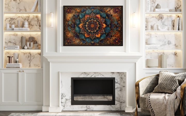 Brown Navy Boho Mandala Framed Canvas Wall Art