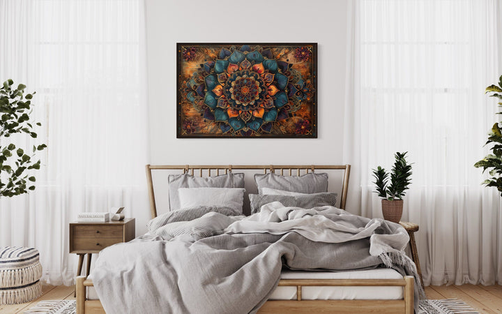 Brown Navy Boho Mandala Framed Canvas Wall Art