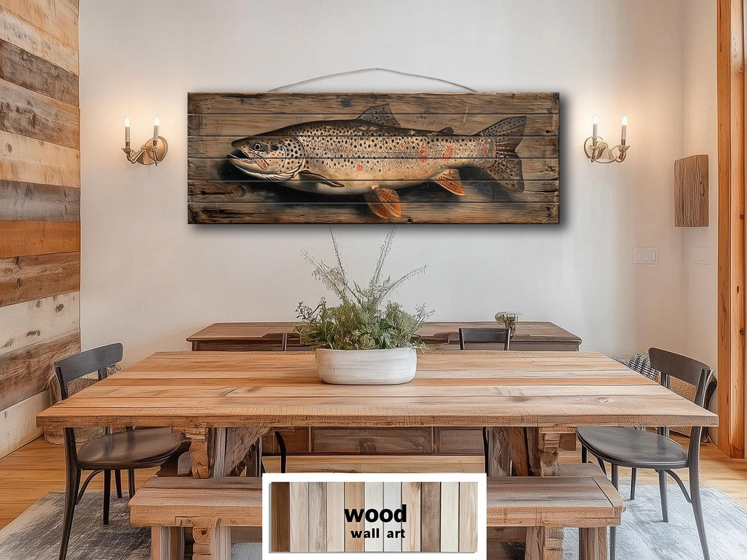 Brown Trout Distressed Wood Wall Art