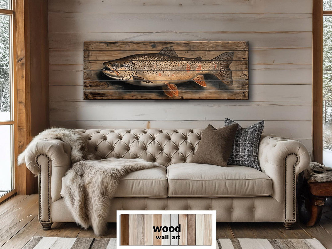 Brown Trout Distressed Wood Wall Art