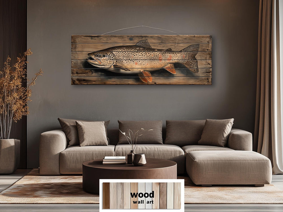 Brown Trout Distressed Wood Wall Art