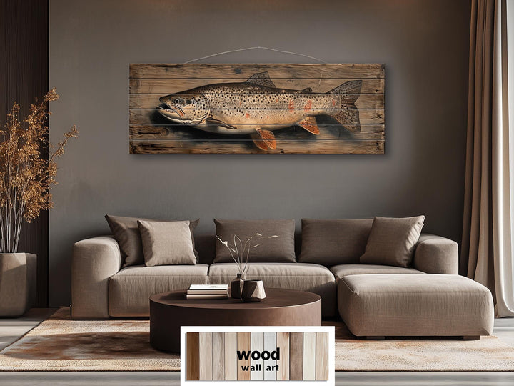 Brown Trout Distressed Wood Wall Art