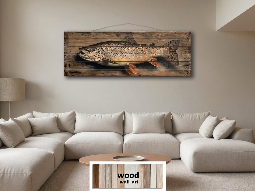 Brown Trout Distressed Wood Wall Art