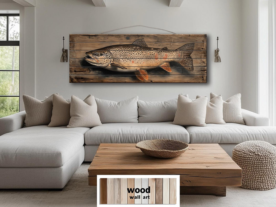 Brown Trout Distressed Wood Wall Art