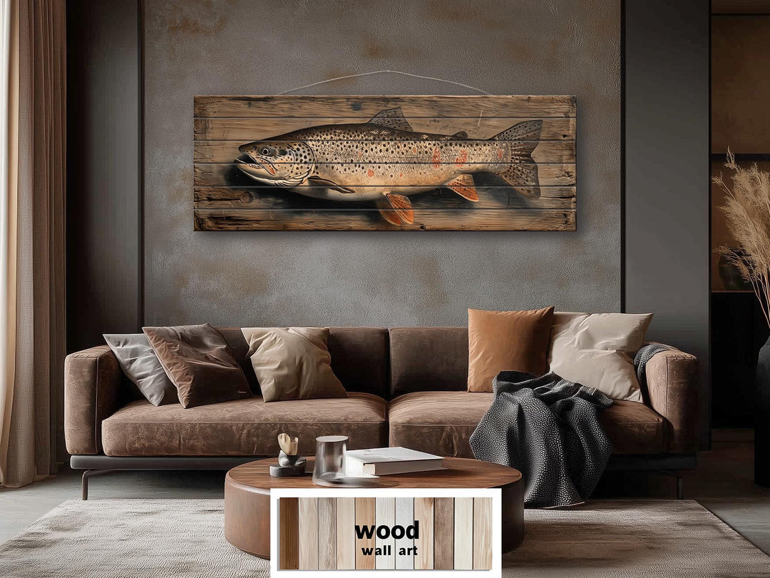 Brown Trout Distressed Wood Wall Art