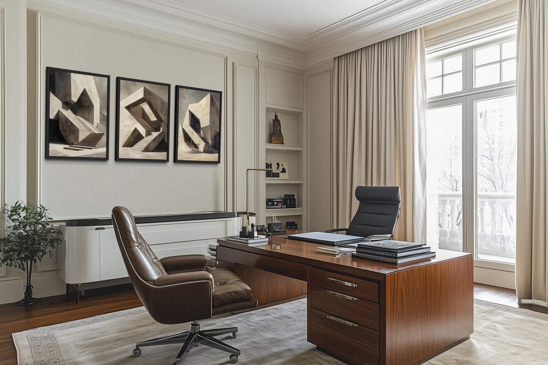 Brutalist Wall Art - Geometric Canvas Set of 3 | Modern Abstract Art Decor for Men