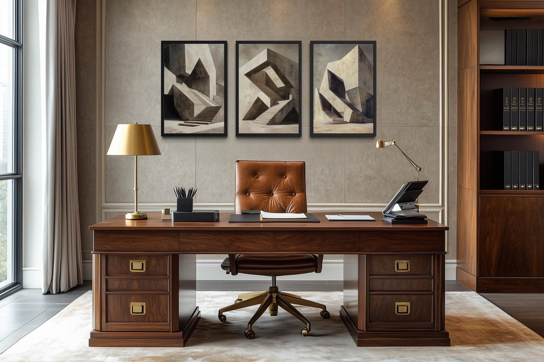Set of 3 Brutalist geometric abstract art prints.