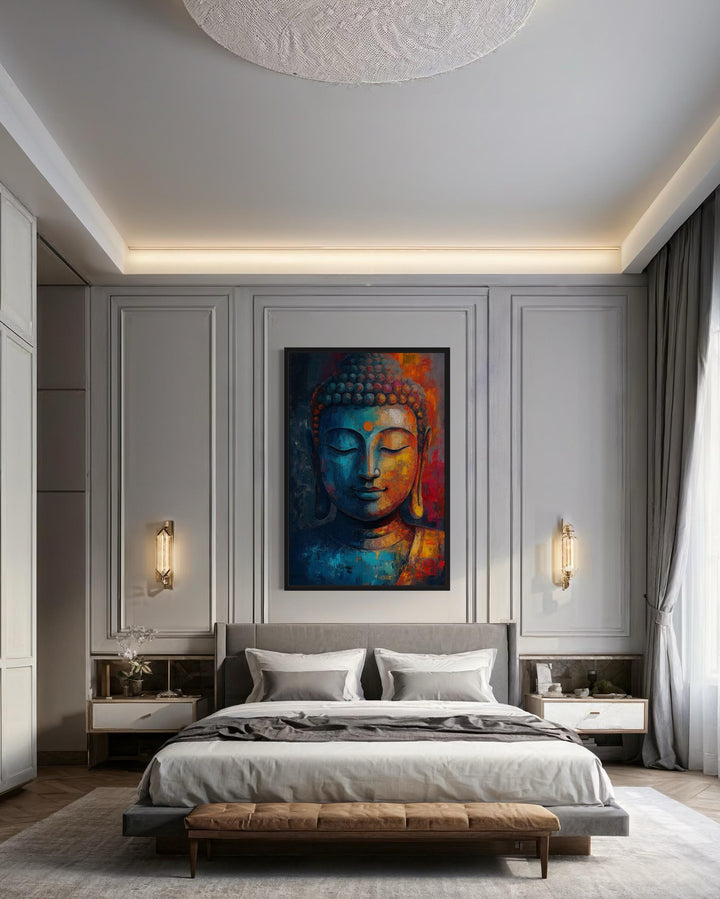 Buddha Colorful Portrait Abstract Framed Canvas Wall Art